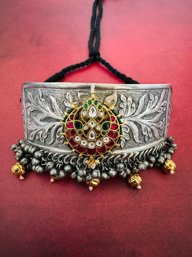 German Silver Ahmedabadi Kundan Choker Set | Semi-Precious Stones | Contains Nickel | Gold Plated | Free Shipping | Ships from California